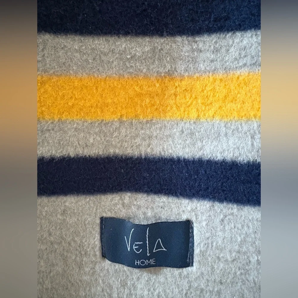 50”x60” Throw 100% Portugal‎ Vela Home Blue/Gold/Grey - Cotton/Acrylic NEW Soft